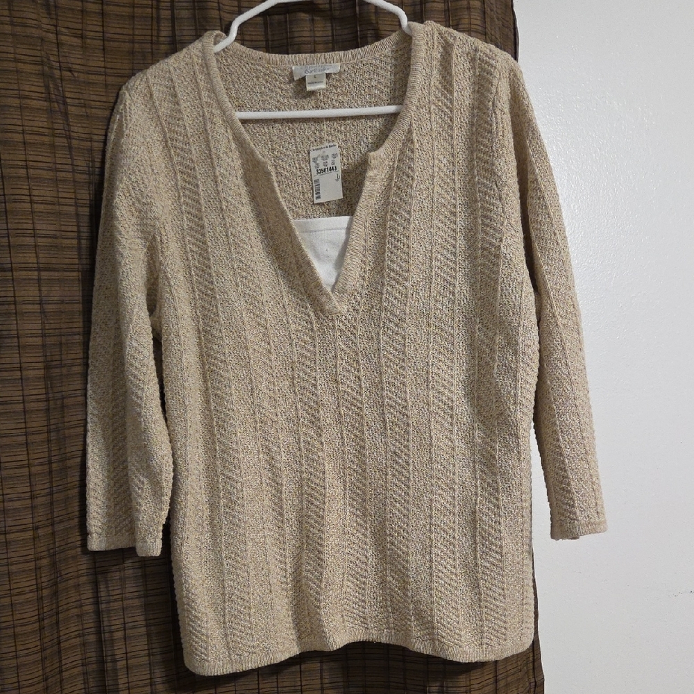 Christopher & Banks Cream V-Neck Sweater